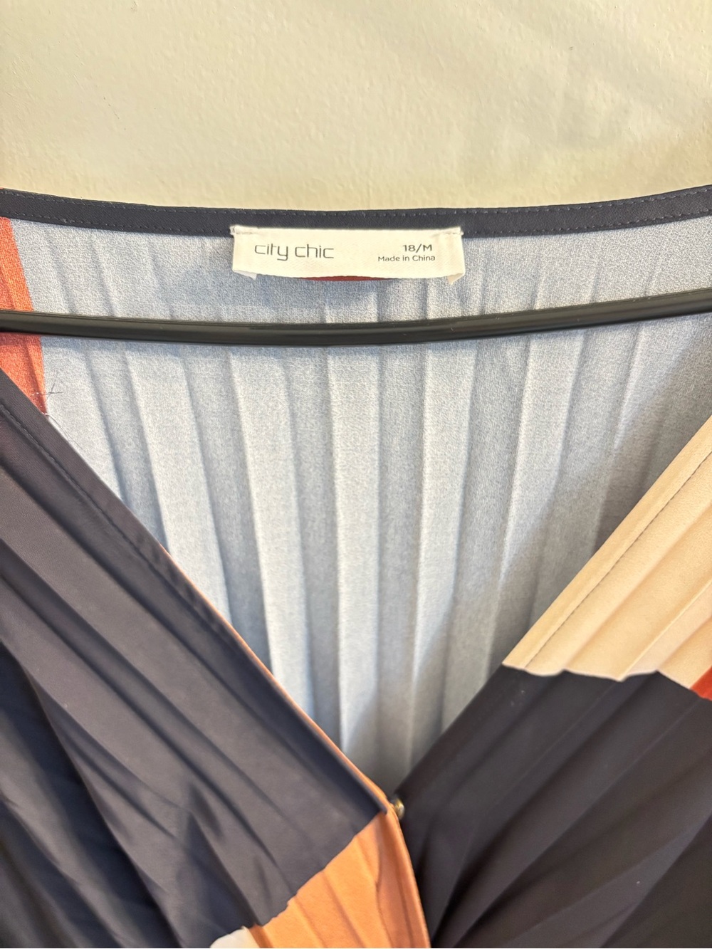 City Chic Colorblock Pleated Midi Skirt in Navy, Beige & Light Blue